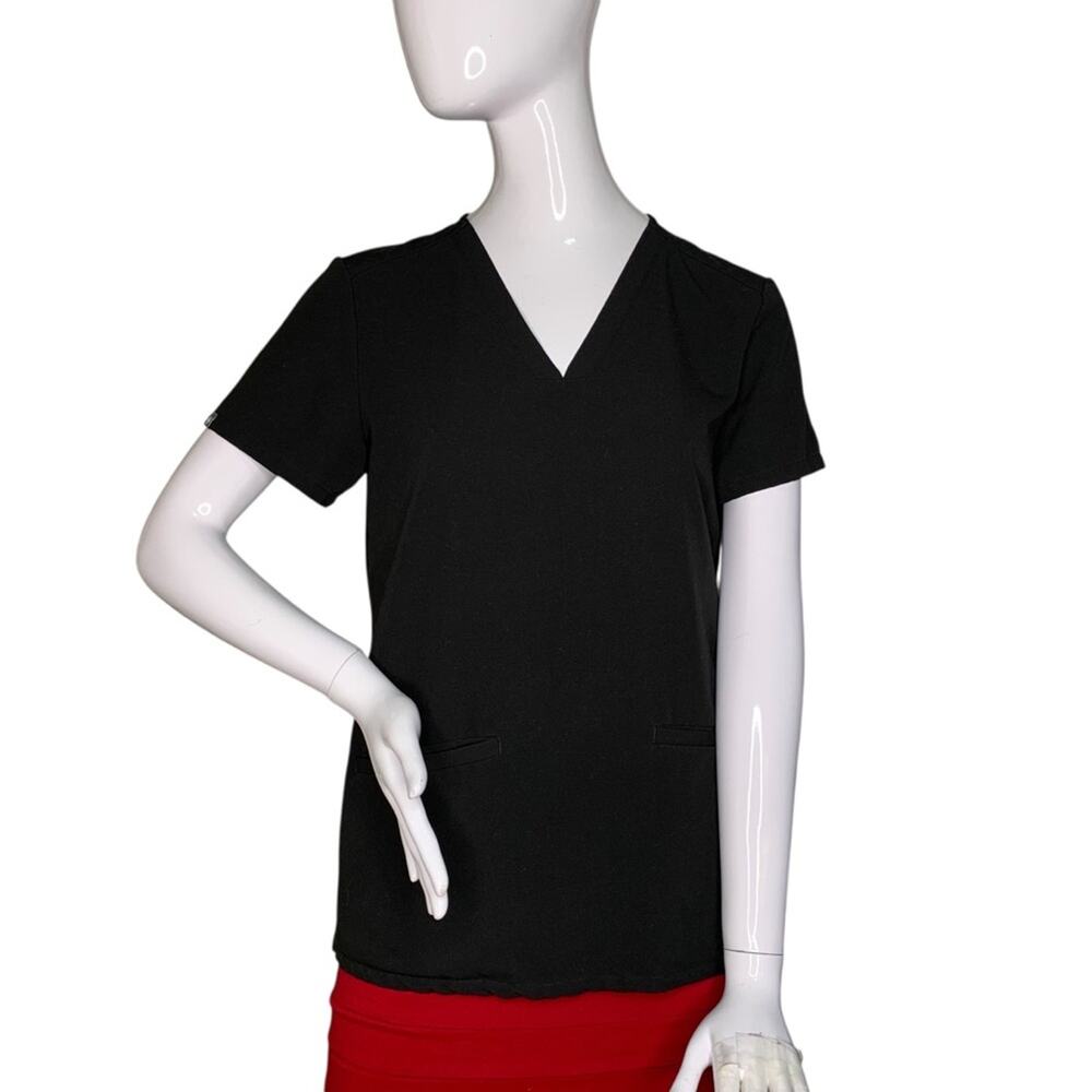 Figs Scrub Top Short Sleeve Front Pockets V-Neck Black Size XS
